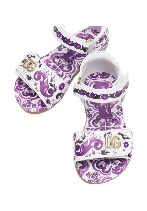 Sandali Bianchi Con Stampa Maiolica Viola DOLCE & GABBANA KIDS | D20099-AV210I03TN